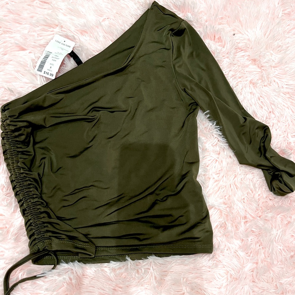 Military green one sleeve top
